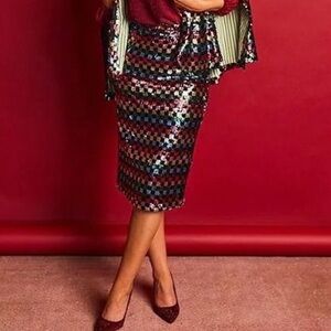 NWT BURU checkered sequined Multicolor Pencil Skirt size 0-2